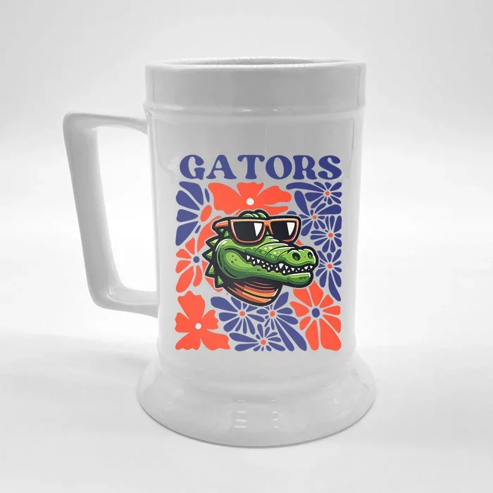 Gators Floral Retro Back To School Spirit Squad Front & Back Beer Stein