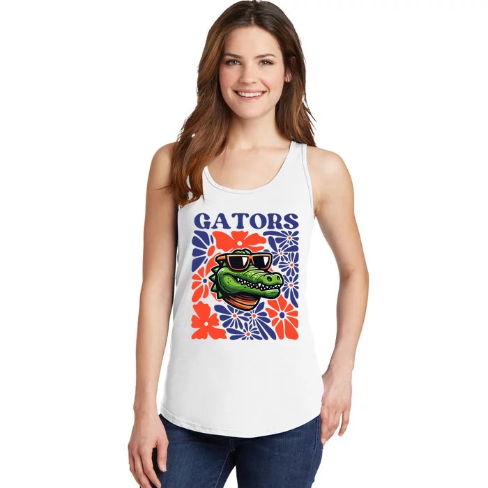 Gators Floral Retro Back To School Spirit Squad Ladies Essential Tank