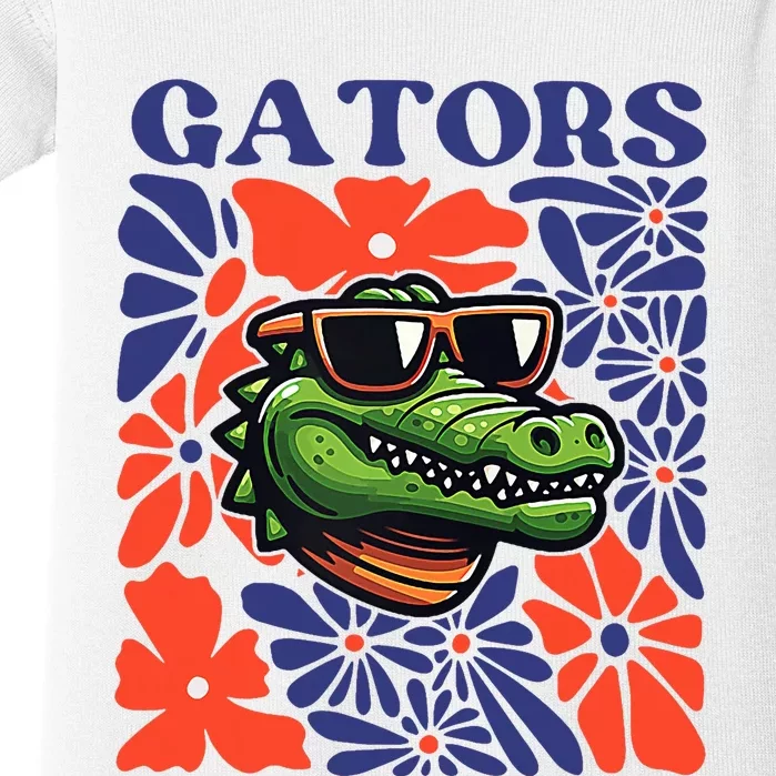 Gators Floral Retro Back To School Spirit Squad Baby Bodysuit