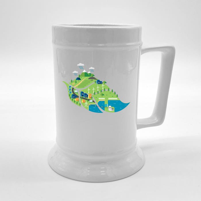 Green Future Renewable Energy Solar Wind Clean Air Water Cute Gift Front & Back Beer Stein