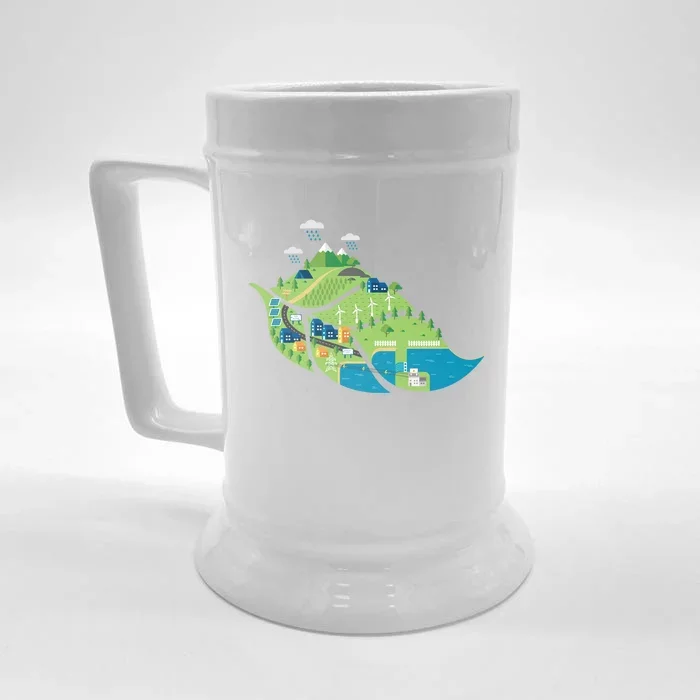 Green Future Renewable Energy Solar Wind Clean Air Water Cute Gift Front & Back Beer Stein