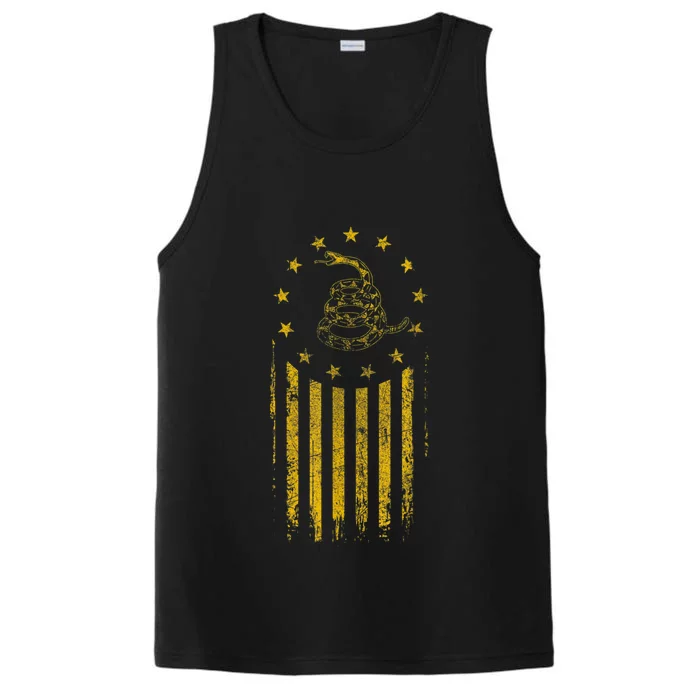 Gadsden Flag Snake Betsy Ross Flag 13 Colonies Vintage Performance Tank