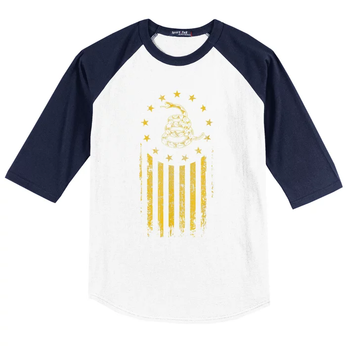 Gadsden Flag Snake Betsy Ross Flag 13 Colonies Vintage Baseball Sleeve Shirt