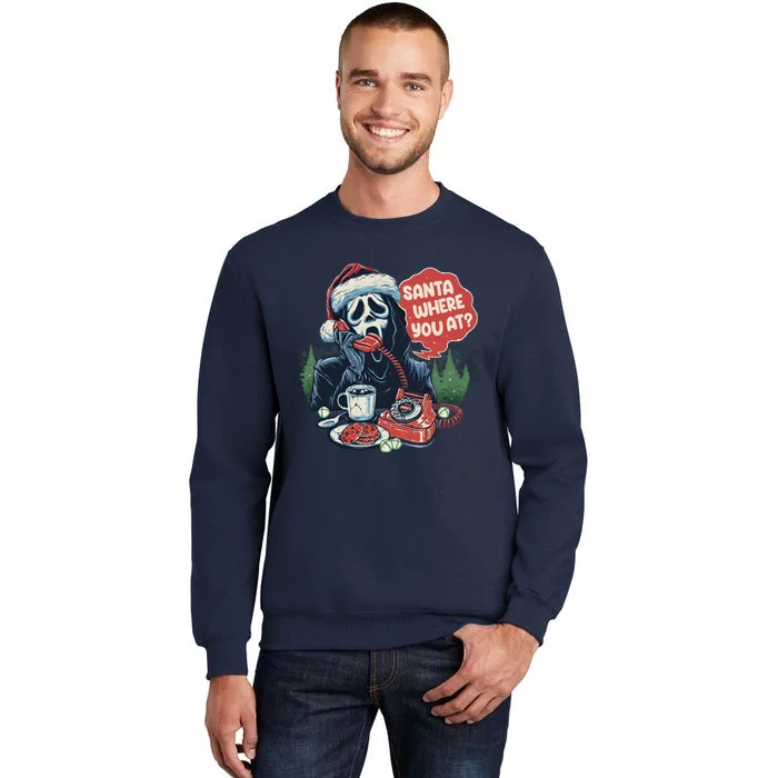 Ghost Face Santa Where You At Christmas Horror Dark Christmas Tall Sweatshirt