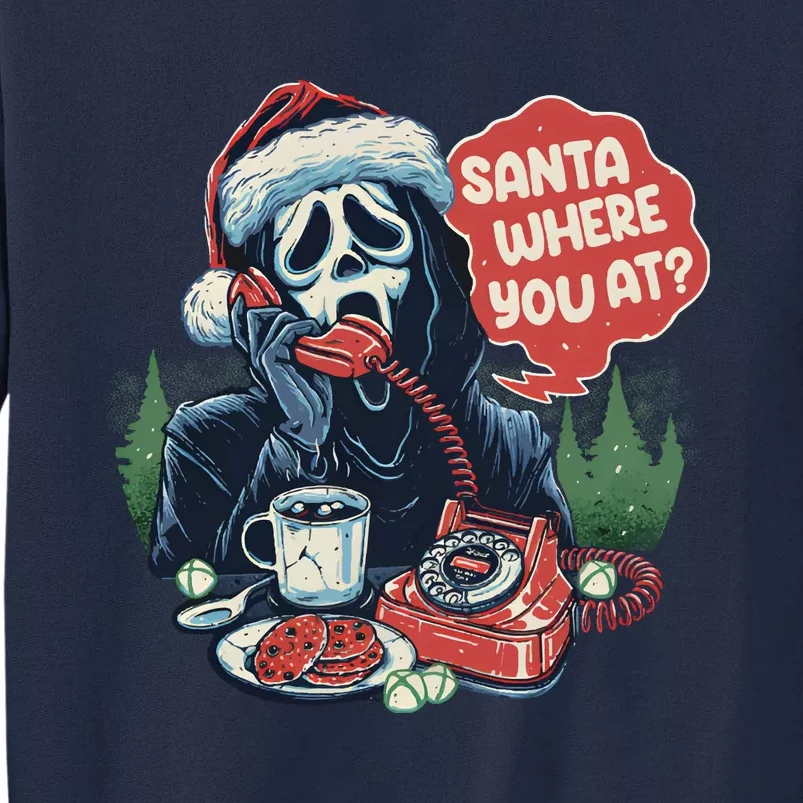 Ghost Face Santa Where You At Christmas Horror Dark Christmas Tall Sweatshirt