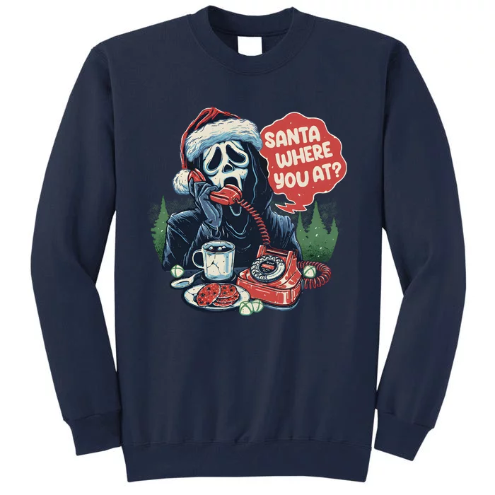 Ghost Face Santa Where You At Christmas Horror Dark Christmas Tall Sweatshirt