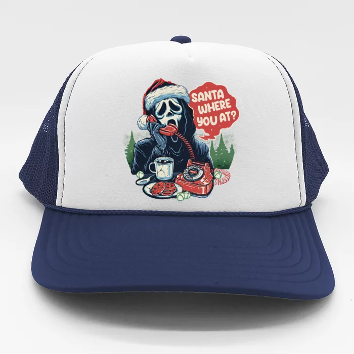 Ghost Face Santa Where You At Christmas Horror Dark Christmas Trucker Hat