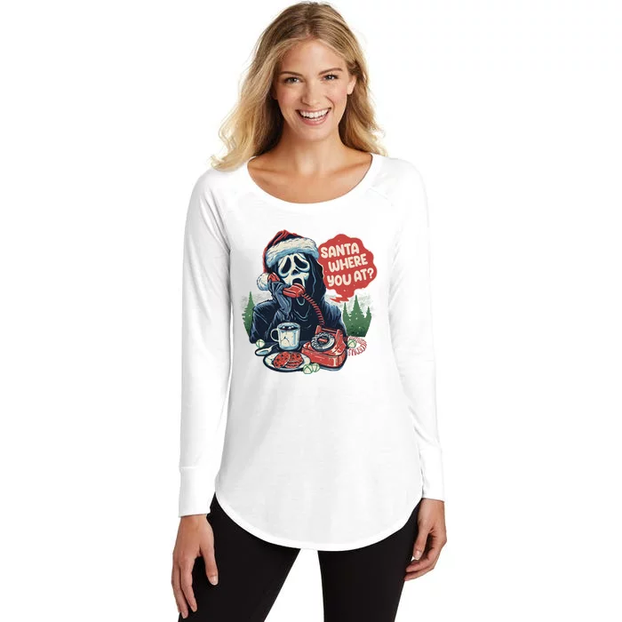 Ghost Face Santa Where You At Christmas Horror Dark Christmas Women's Perfect Tri Tunic Long Sleeve Shirt