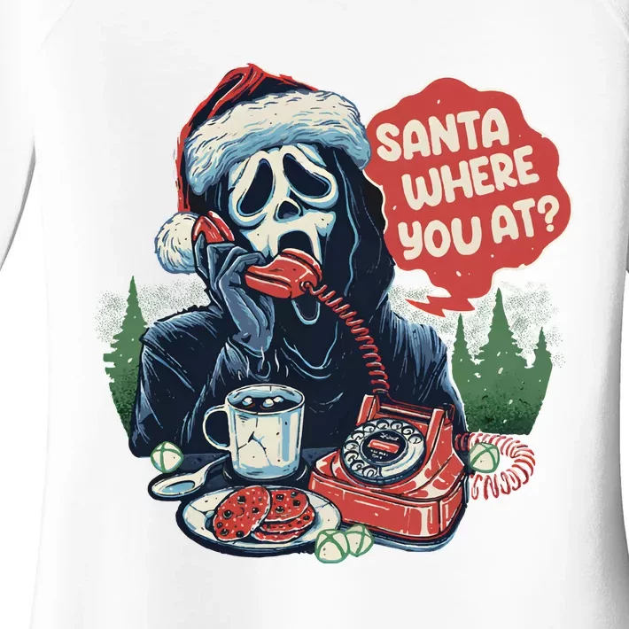 Ghost Face Santa Where You At Christmas Horror Dark Christmas Women's Perfect Tri Tunic Long Sleeve Shirt