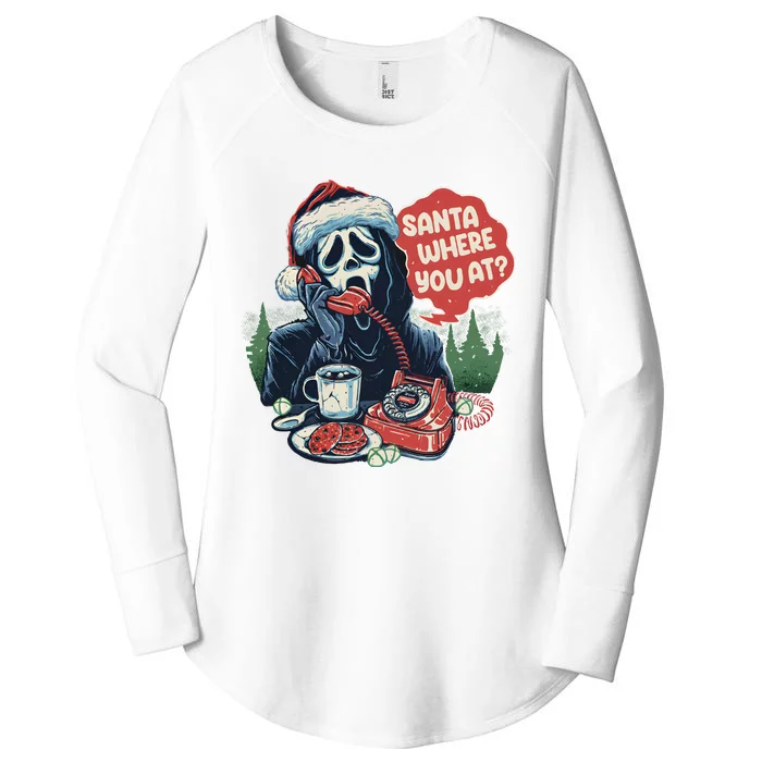 Ghost Face Santa Where You At Christmas Horror Dark Christmas Women's Perfect Tri Tunic Long Sleeve Shirt