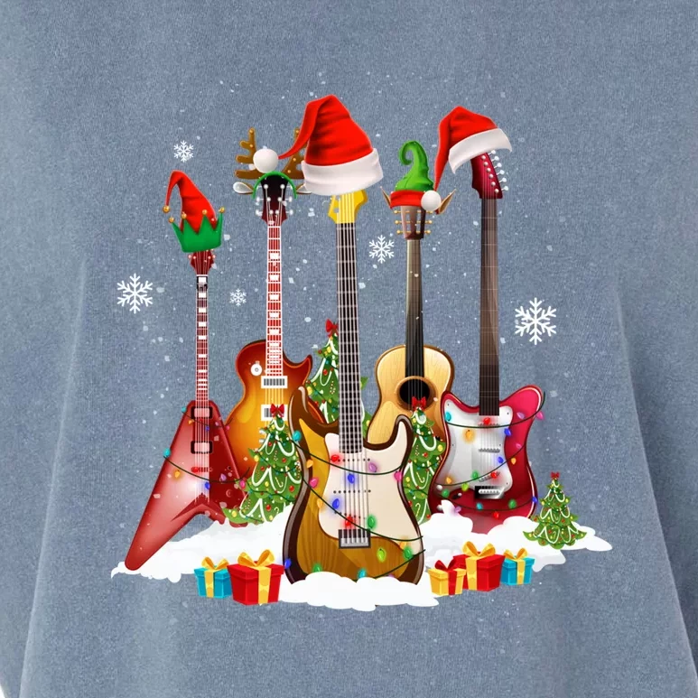 Guitar Fan Santa Hat Christmas Tree Funny Music Lover Xmas Gift Garment-Dyed Women's Muscle Tee