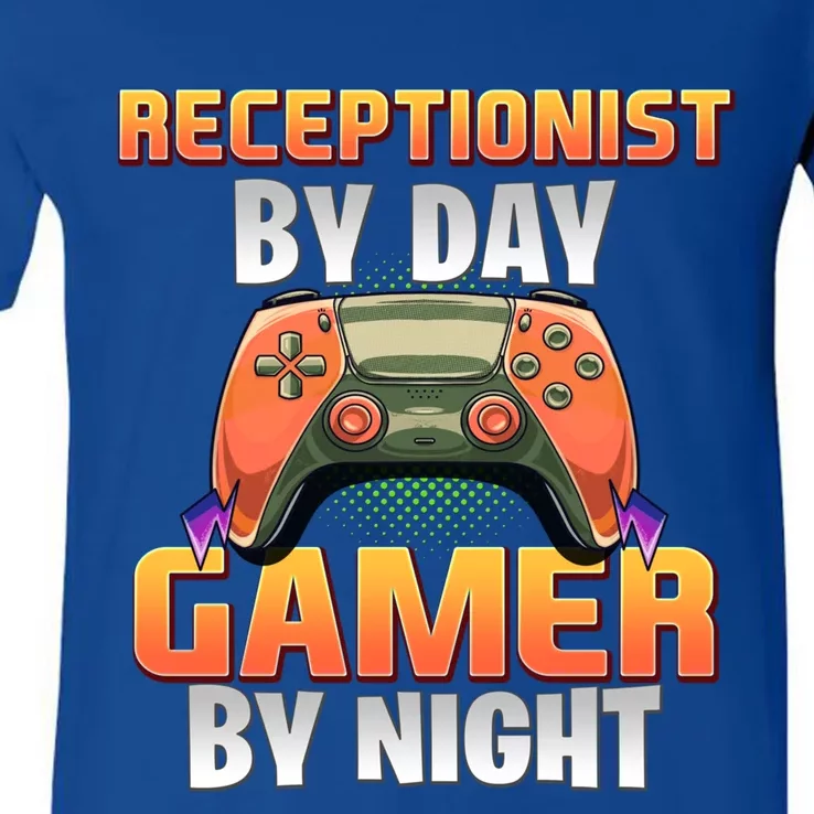 Gamer Funny Sayings Cute Receptionist By Day Gamer By Night Meaningful Gift V-Neck T-Shirt