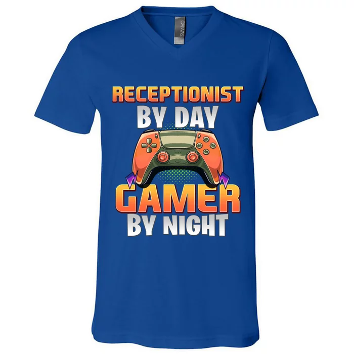 Gamer Funny Sayings Cute Receptionist By Day Gamer By Night Meaningful Gift V-Neck T-Shirt