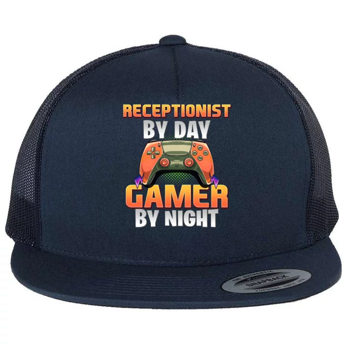 Gamer Funny Sayings Cute Receptionist By Day Gamer By Night Meaningful Gift Flat Bill Trucker Hat