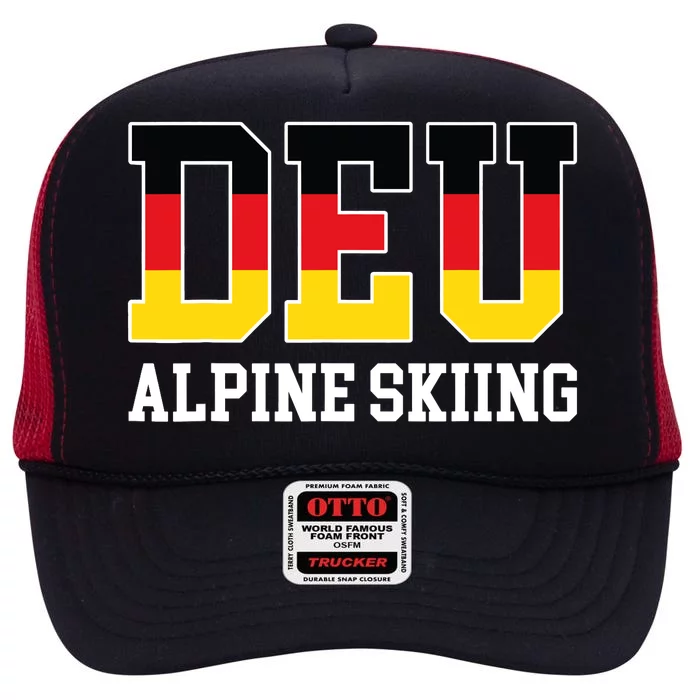 Germany Flag Skier German DEU Alpine Skiing High Crown Mesh Trucker Hat