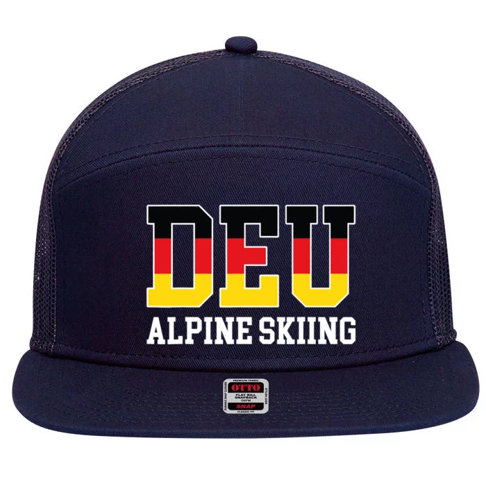 Germany Flag Skier German DEU Alpine Skiing 7 Panel Mesh Trucker Snapback Hat