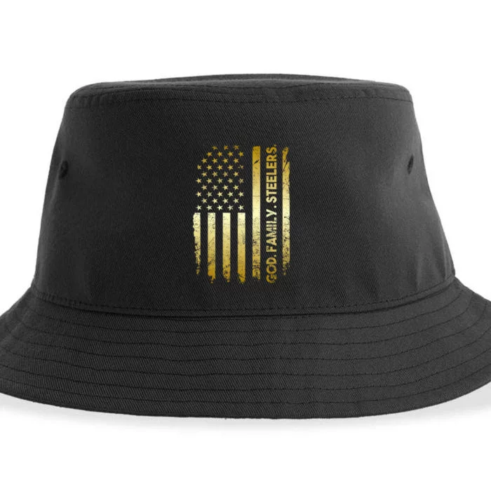 God Family Steelers Pro Us Flag FatherS Day Dad Gift Sustainable Bucket Hat