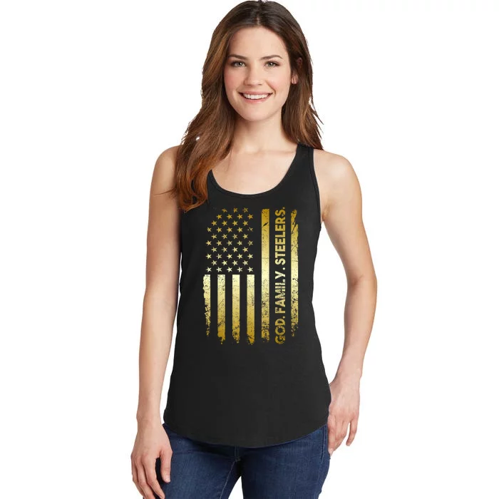 God Family Steelers Pro Us Flag FatherS Day Dad Gift Ladies Essential Tank