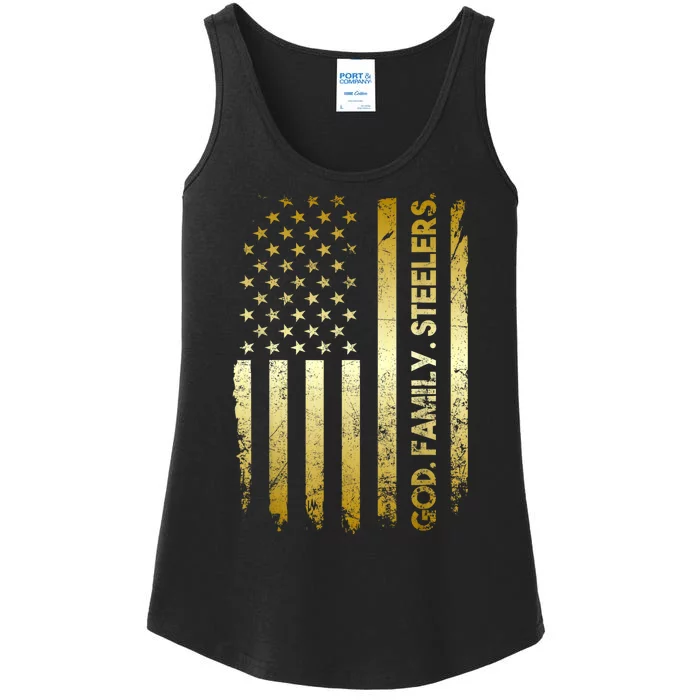 God Family Steelers Pro Us Flag FatherS Day Dad Gift Ladies Essential Tank