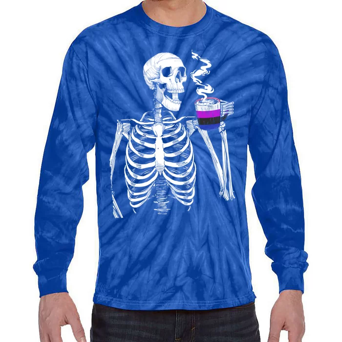 Gender Fluid Skeleton Ing Coffee Pride Flag Lgbt Skull Gift Tie-Dye Long Sleeve Shirt