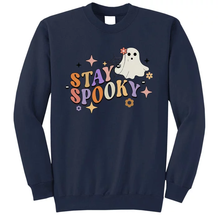 Groovy Flower Spooky Halloween Cute Ghost Spider Web Tall Sweatshirt