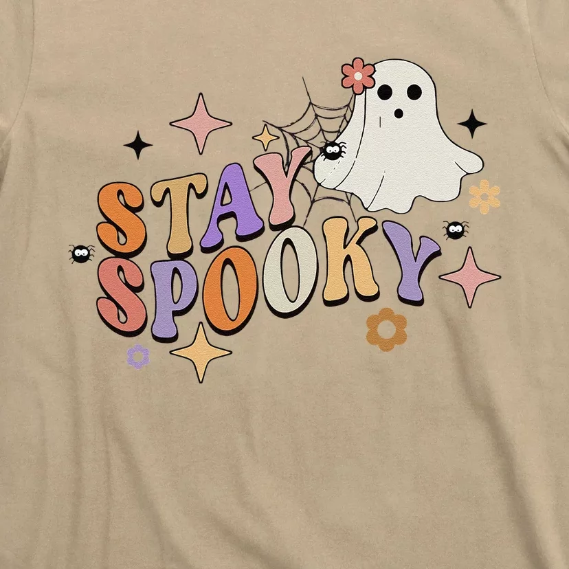 Groovy Flower Spooky Halloween Cute Ghost Spider Web T-Shirt