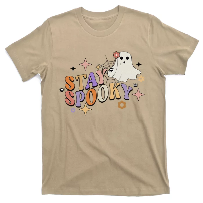 Groovy Flower Spooky Halloween Cute Ghost Spider Web T-Shirt