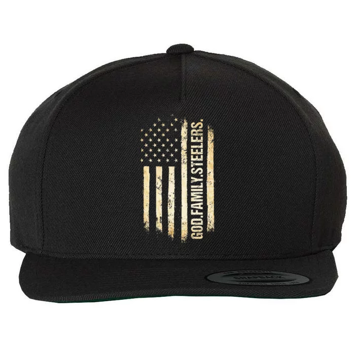 God Family Steelers Pro Us American Flag FatherS Day Wool Snapback Cap