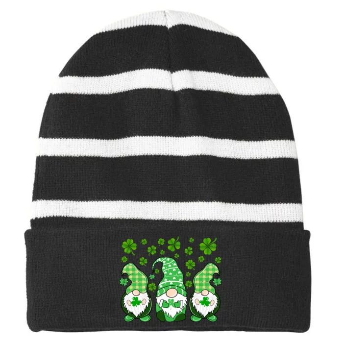 Gnomies Funny St Patrick's Day Striped Beanie with Solid Band