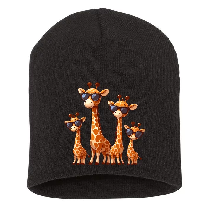 Giraffe Family Sunglasses Safari Zoo Lover Cartoon Giraffes Short Acrylic Beanie