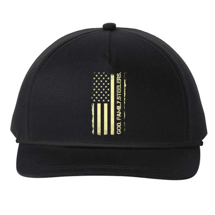 God Family Steelers Pro Us Flag FatherS Day Dad Gift Snapback Five-Panel Rope Hat