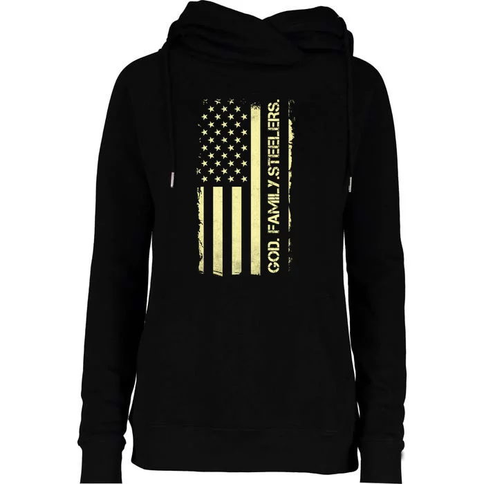 God Family Steelers Pro Us Flag FatherS Day Dad Gift Womens Funnel Neck Pullover Hood