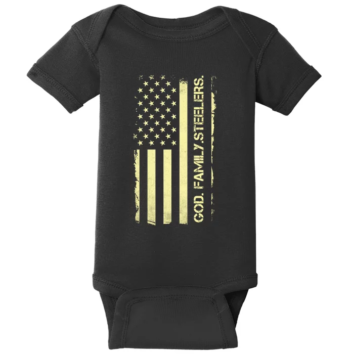 God Family Steelers Pro Us Flag FatherS Day Dad Gift Baby Bodysuit