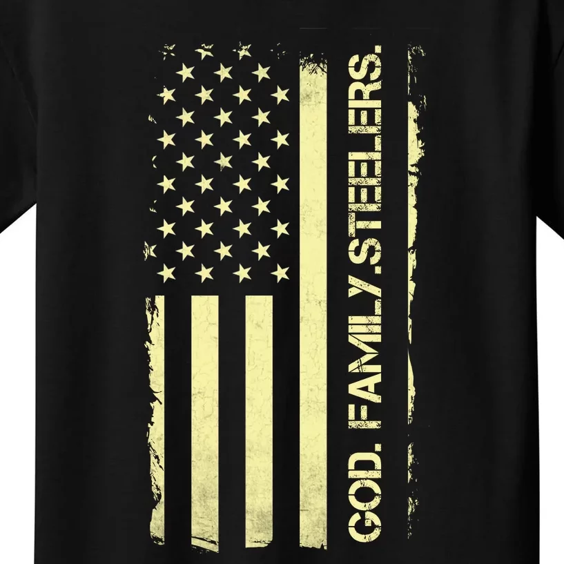 God Family Steelers Pro Us Flag FatherS Day Dad Gift Kids T-Shirt