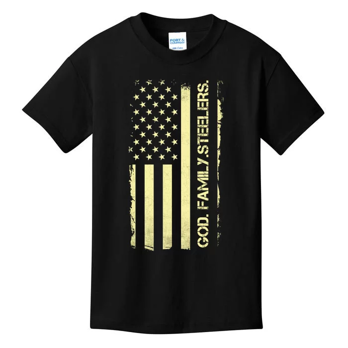 God Family Steelers Pro Us Flag FatherS Day Dad Gift Kids T-Shirt