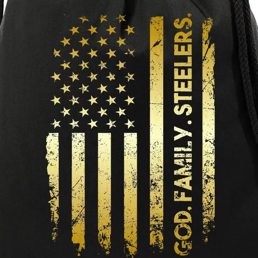 God Family Steelers Pro Us Flag FatherS Day Dad Gift Drawstring Bag