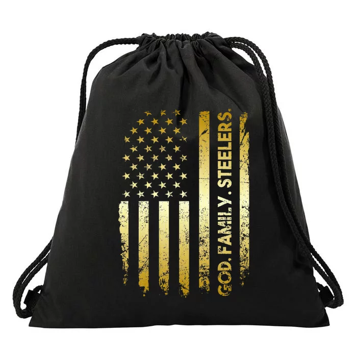 God Family Steelers Pro Us Flag FatherS Day Dad Gift Drawstring Bag