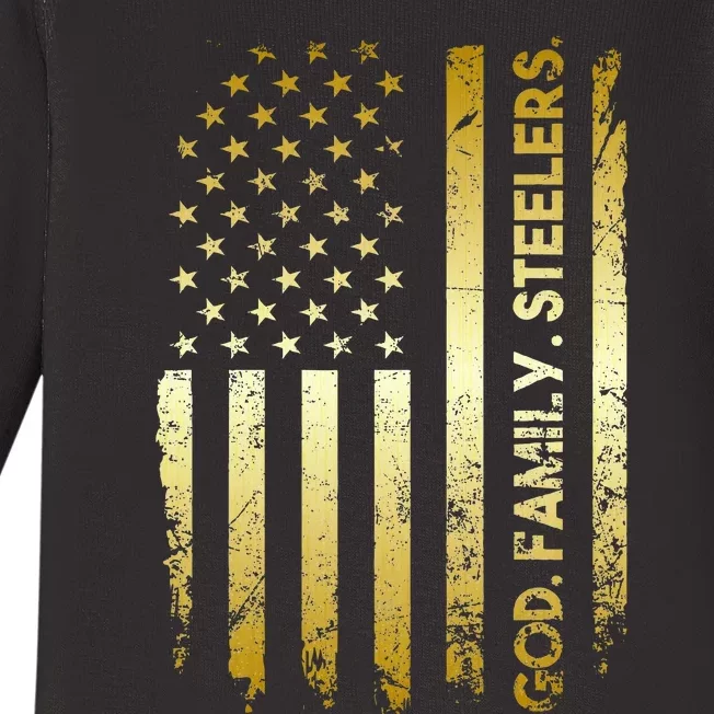 God Family Steelers Pro Us Flag FatherS Day Dad Gift Baby Long Sleeve Bodysuit