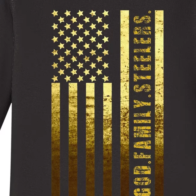 God Family Steelers Pro Us Flag FatherS Day Dad Gift Baby Long Sleeve Bodysuit