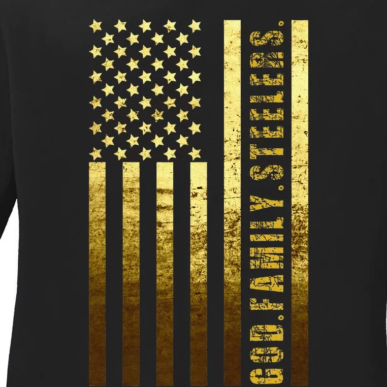 God Family Steelers Pro Us Flag FatherS Day Dad Gift Ladies Long Sleeve Shirt