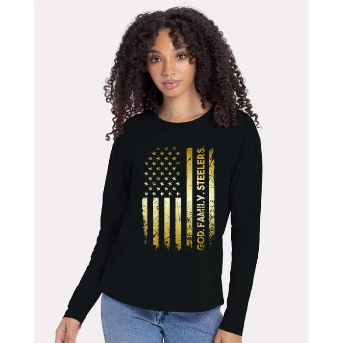 God Family Steelers Pro Us Flag FatherS Day Dad Womens Cotton Relaxed Long Sleeve T-Shirt