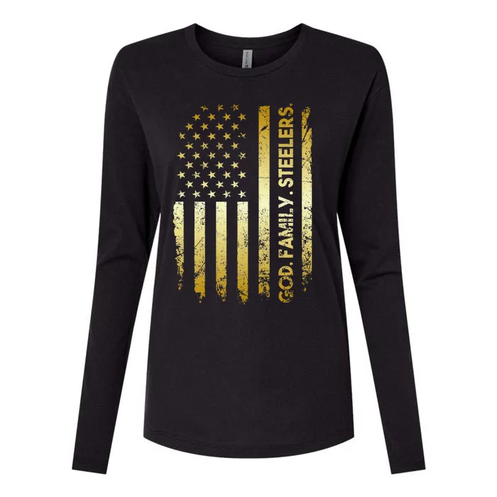 God Family Steelers Pro Us Flag FatherS Day Dad Womens Cotton Relaxed Long Sleeve T-Shirt