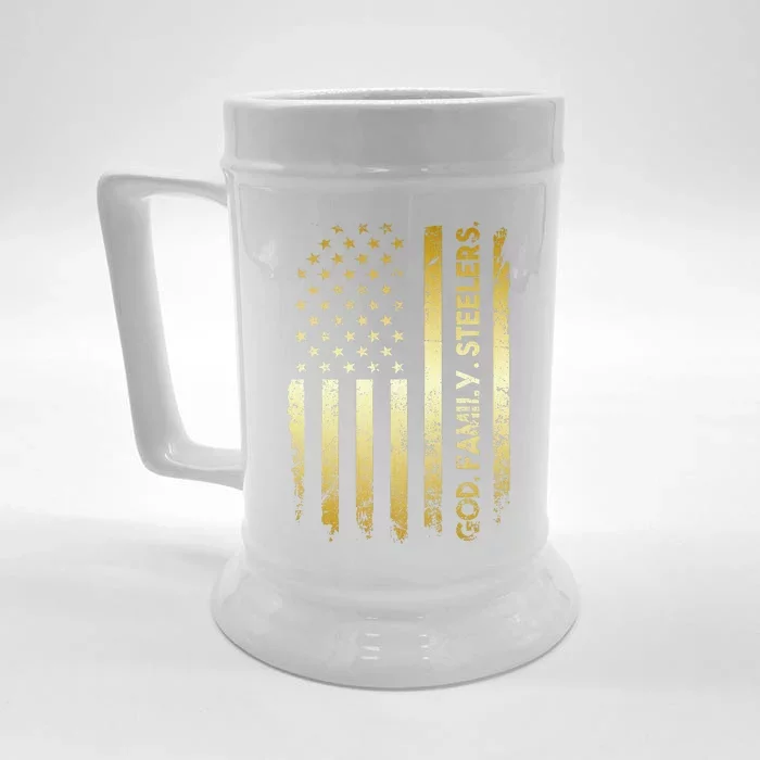 God Family Steelers Pro Us Flag FatherS Day Dad Front & Back Beer Stein