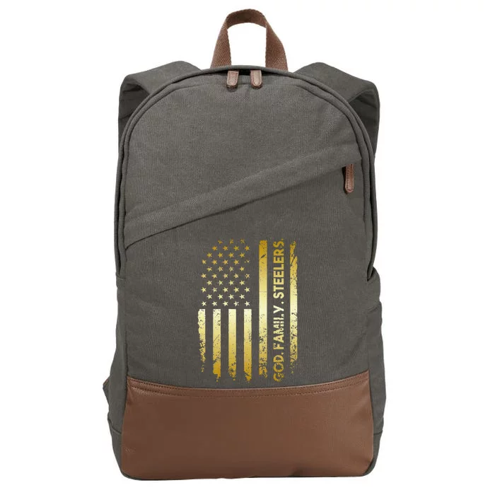 God Family Steelers Pro Us Flag Fathers Day Dad Gift Cotton Canvas Backpack