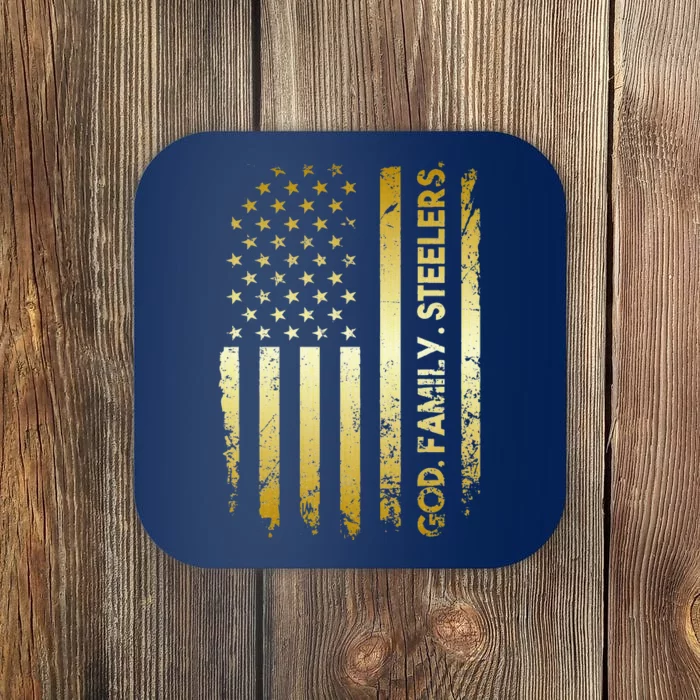 God Family Steelers Pro Us Flag Fathers Day Dad Gift Coaster