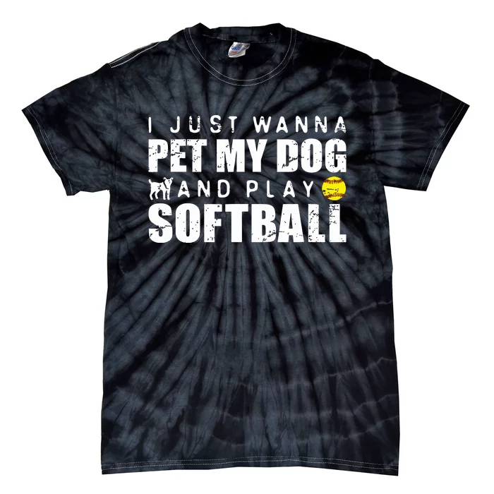 Girl Fastpitch Softball Funny Dog Tie-Dye T-Shirt