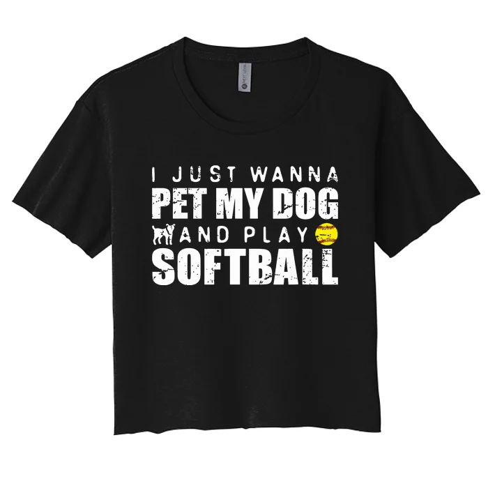 Girl Fastpitch Softball Funny Dog Women's Crop Top Tee