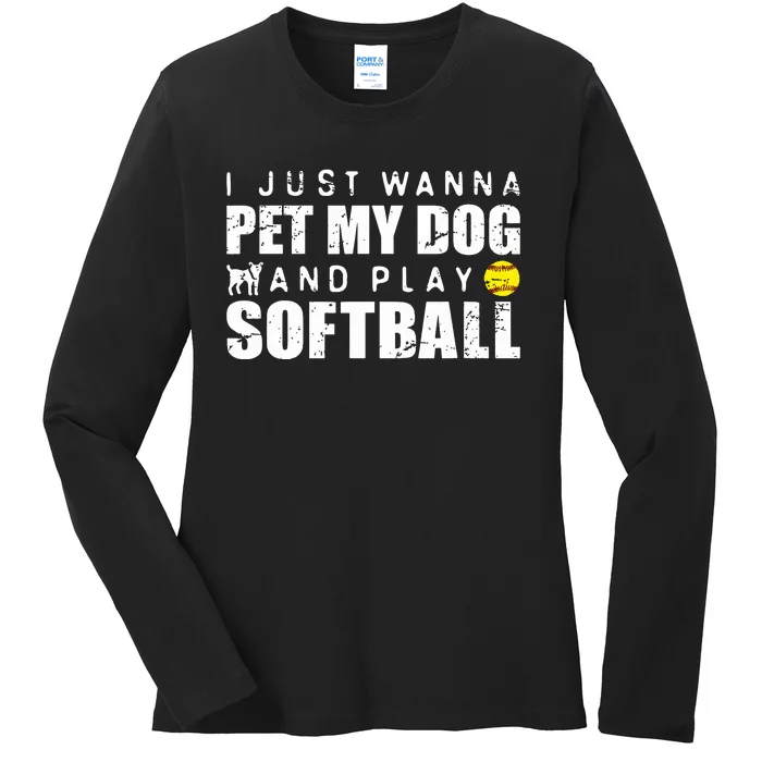 Girl Fastpitch Softball Funny Dog Ladies Long Sleeve Shirt