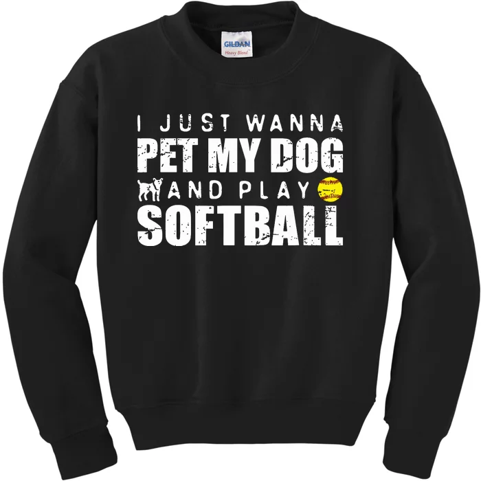 Girl Fastpitch Softball Funny Dog Kids Sweatshirt