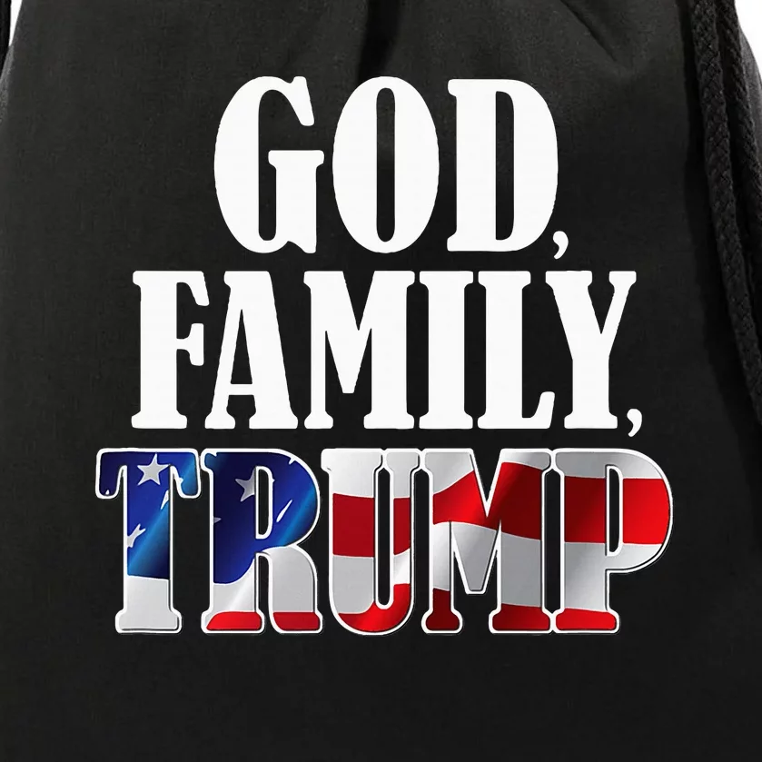 God Family Trump Christian Supporter Voter Gift America Flag Drawstring Bag